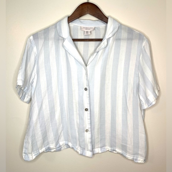 SINCERELY JULES 100% Cotton Short Sleeve Button Up Cropped Tee | Medium - Picture 1 of 11